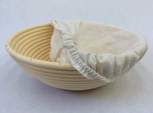 Szakajtó textil betéttel, kerek, 16x6 cm, 0,5 kg kenyérhez.